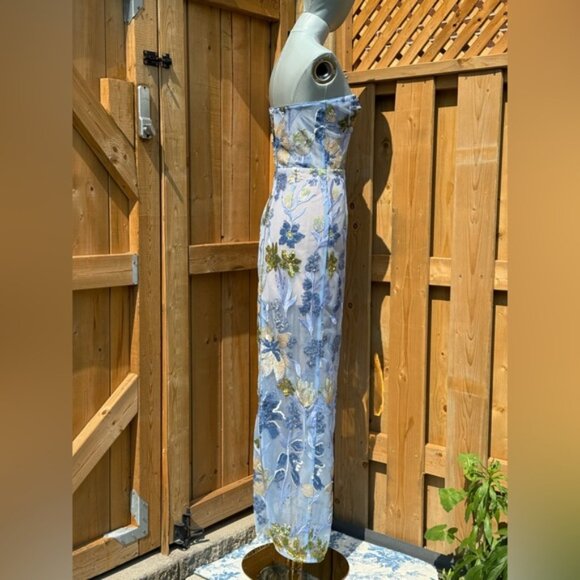 🆕 BRONX & BANCO 🧿 NWOT Dahlia Floral Gown, Baby Blue Multi Maxi - Sz XS US 2 - Picture 8 of 16